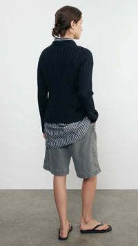 Enza Costa Chunky Cotton Fisherman Sweater in Indigo