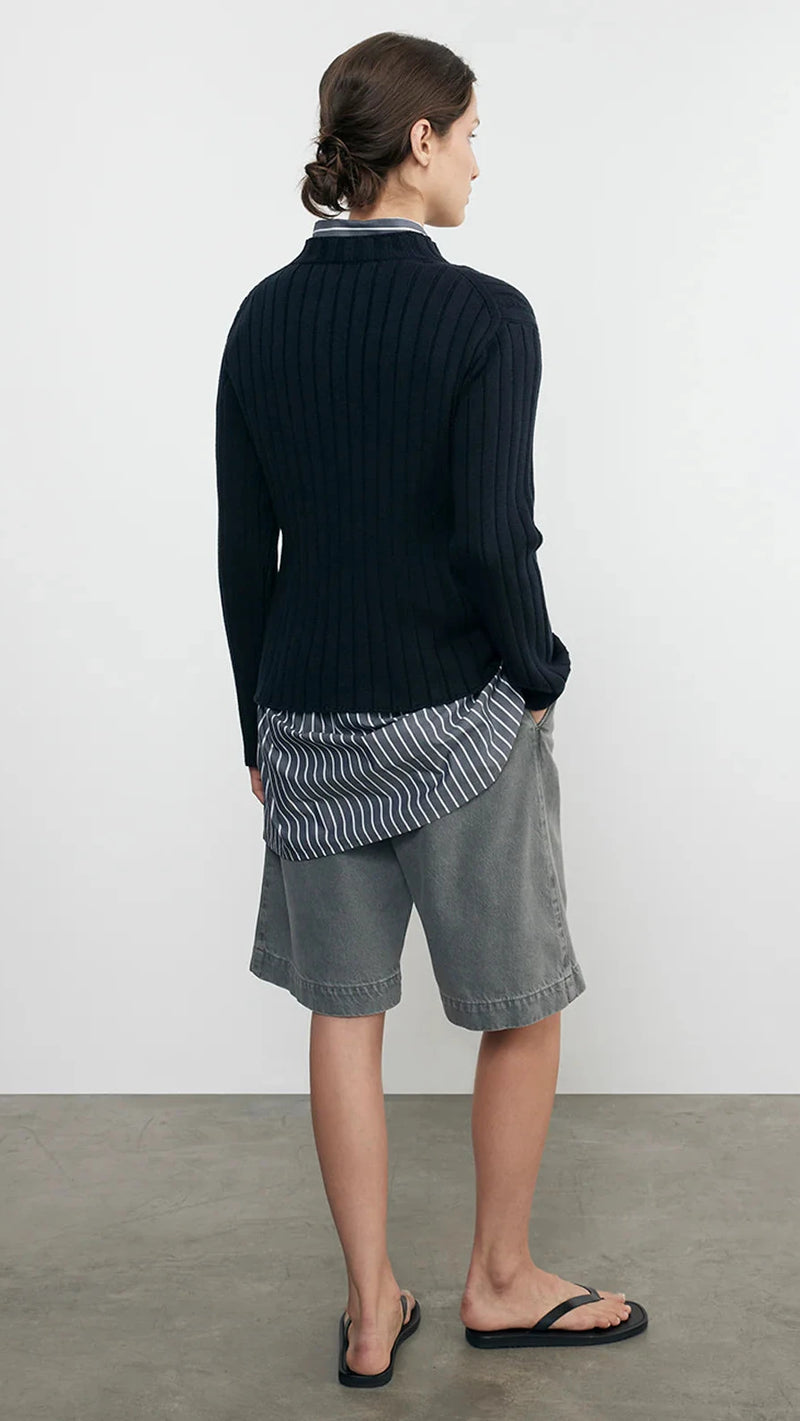 Enza Costa Chunky Cotton Fisherman Sweater in Indigo