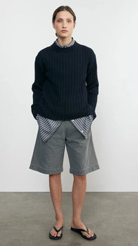 Enza Costa Chunky Cotton Fisherman Sweater in Indigo