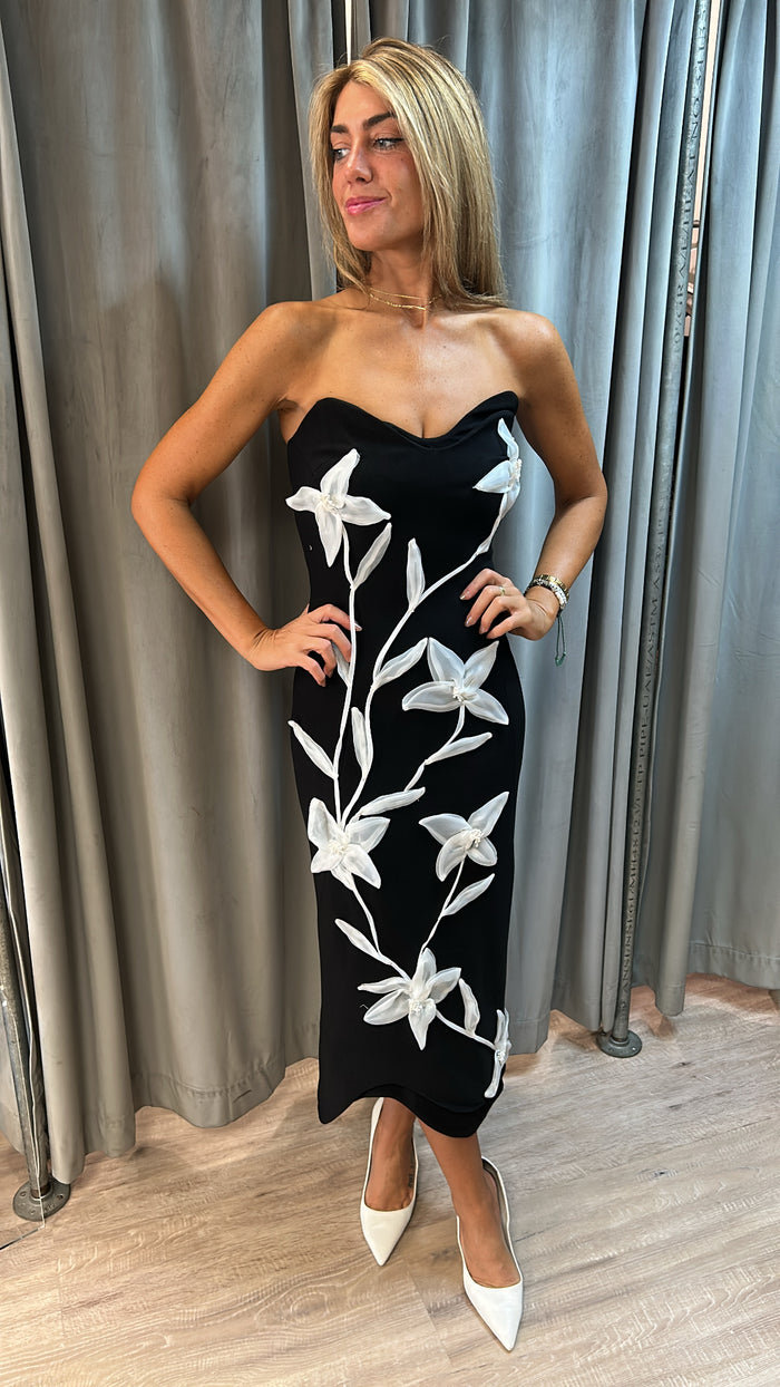 Elliatt Ilaraia Strapless Midi Dress in White/Black