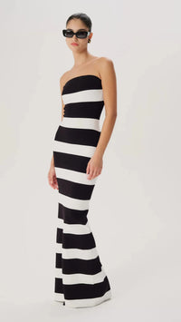 Ronny Kobo Lehua Strapless Knit Gown in Black/White Stripe