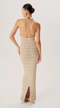 Ronny Kobo Kaiden Halter Knit Maxi Dress in Ecru