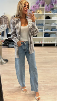 Olivaceous Striped Button Down Top in Brown/White