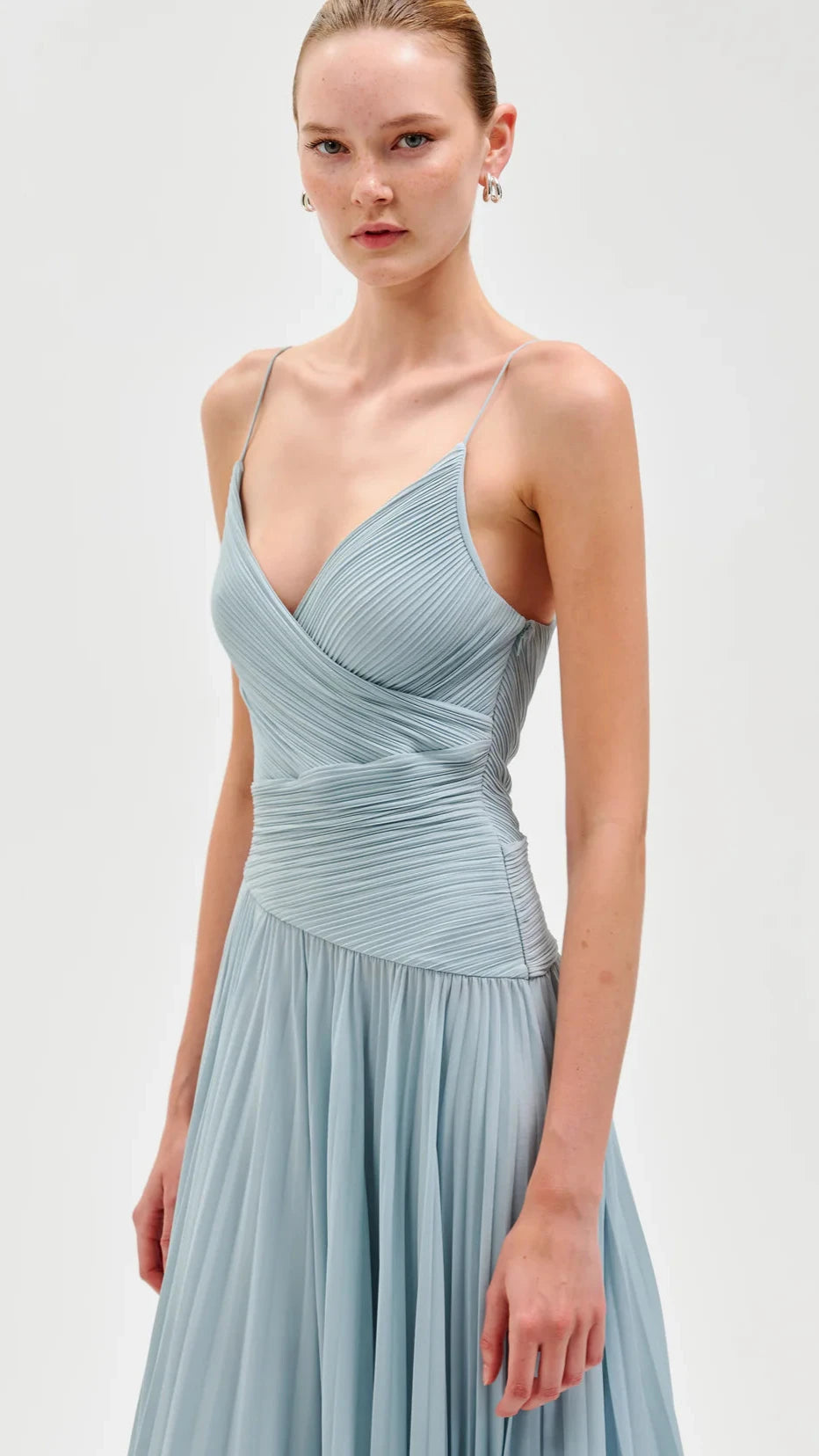 Ronny Kobo Tay Pleated Dress in Glacier – Suite 201