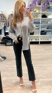 Olivaceous Striped Button Down Top in Brown/White