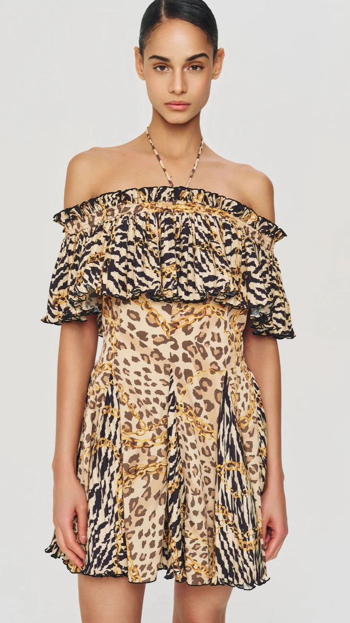 Ronny Kobo Esmi Mini Dress in Mixed Zebra Cheetah Print