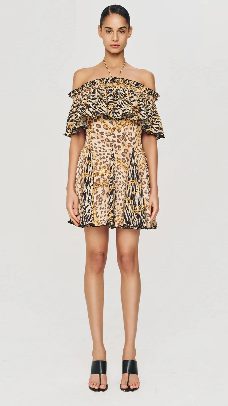 Ronny Kobo Esmi Mini Dress in Mixed Zebra Cheetah Print