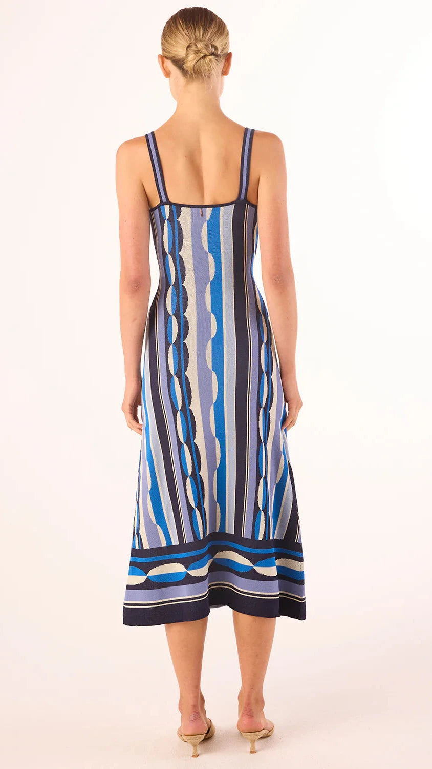 Misa Tali Knit Midi Dress in Blue Geo Stripe Suite 201 Misa Tali Knit Midi Dress in Blue Geo Stripe Suite 201