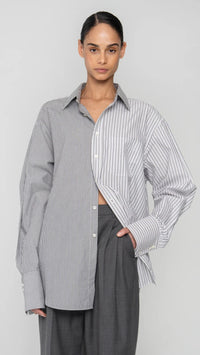 Ronny Kobo Harly Button Down Shirt in Charcoal Ivory