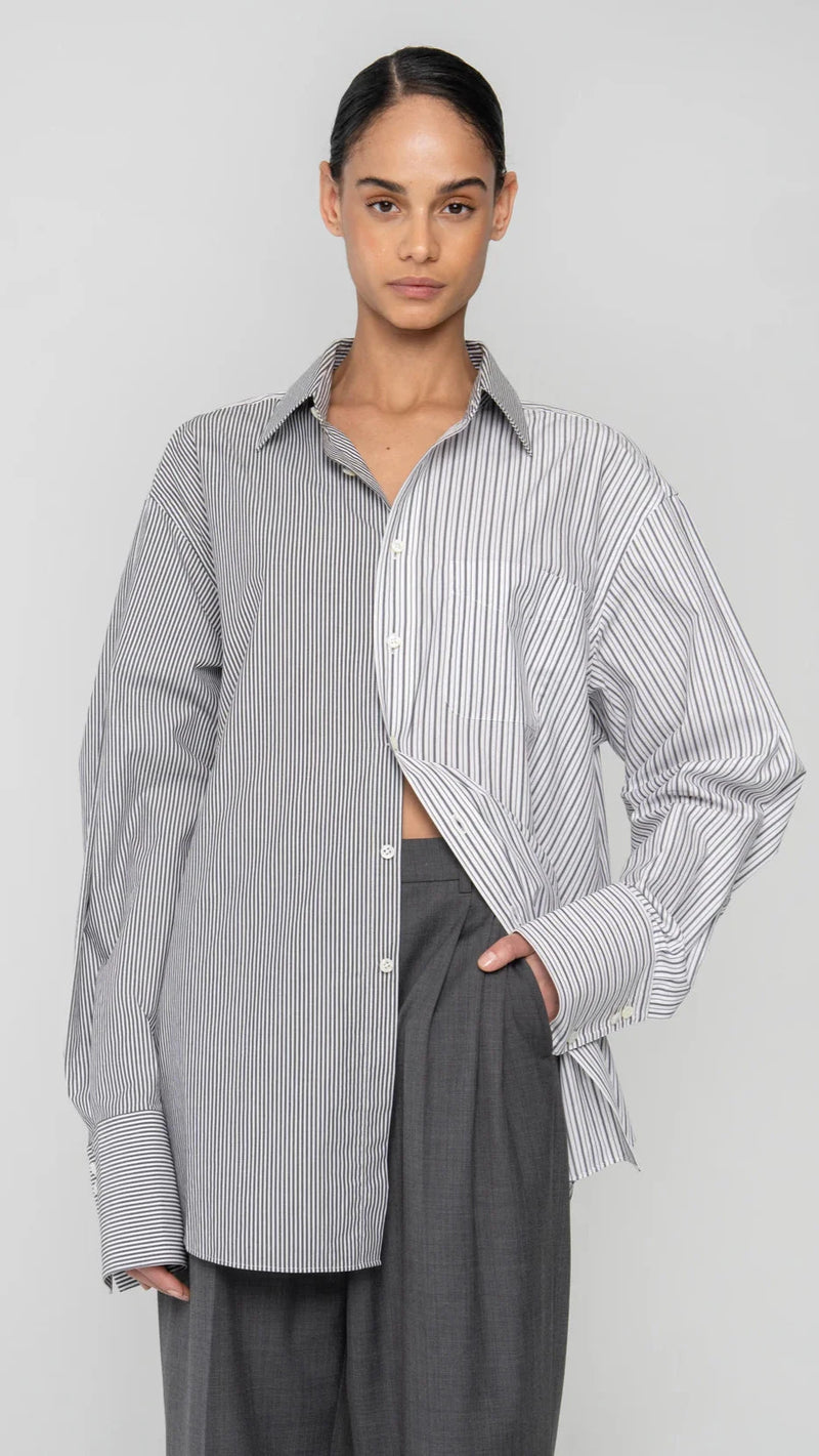 Ronny Kobo Harly Button Down Shirt in Charcoal Ivory