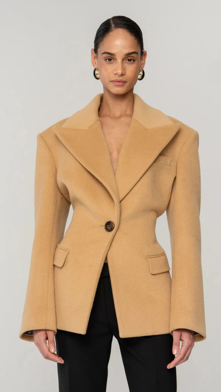 Ronny Kobo Calla Short Wool Coat in Camel