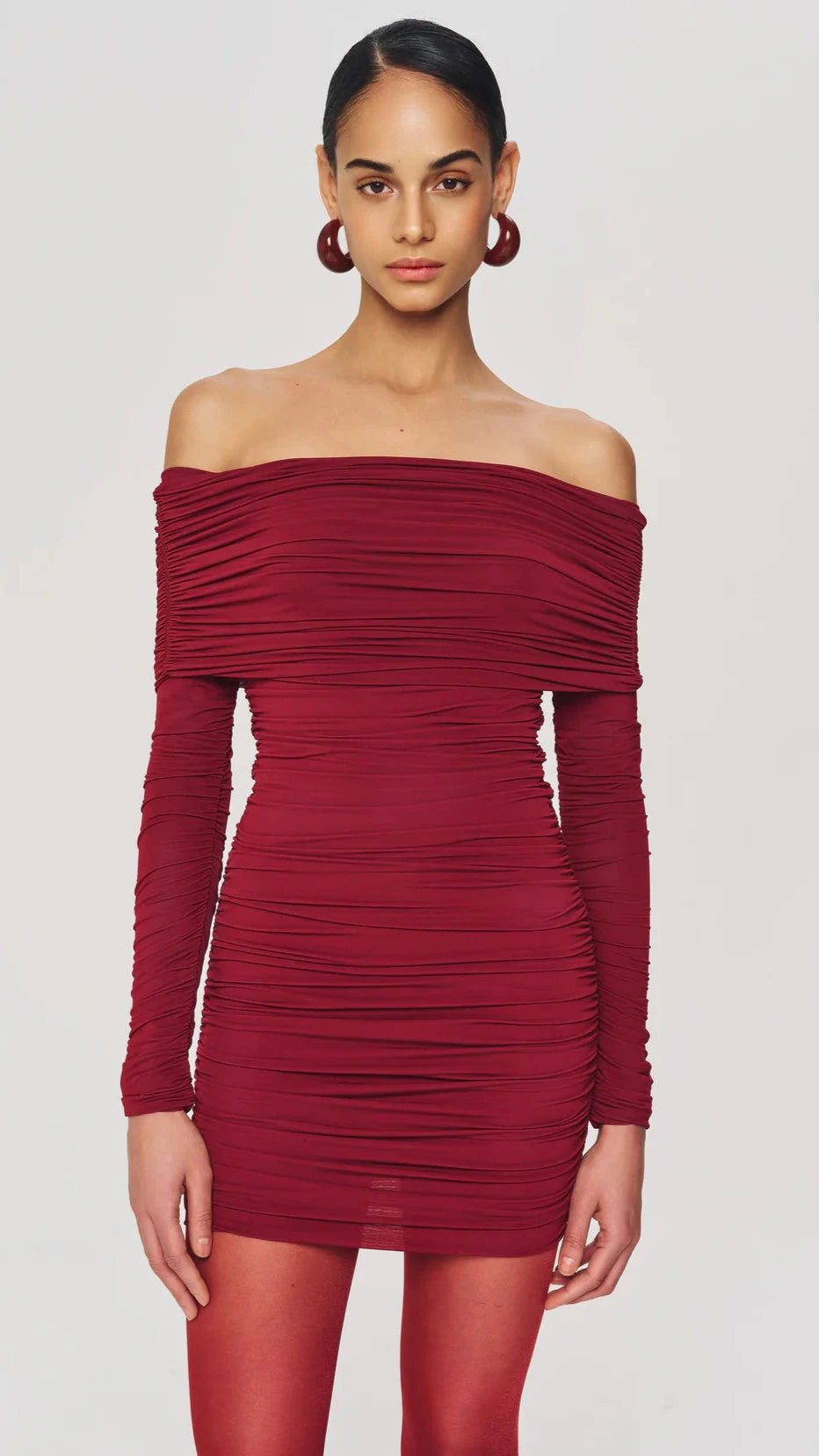 Ronny Kobo Kya Off the Shoulder Mini Dress in Port