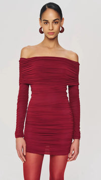 Ronny Kobo Kya Off the Shoulder Mini Dress in Port