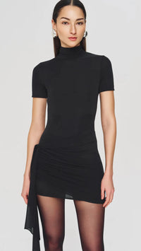Ronny Kobo Iridessa Mock Neck Mini Dress in Black