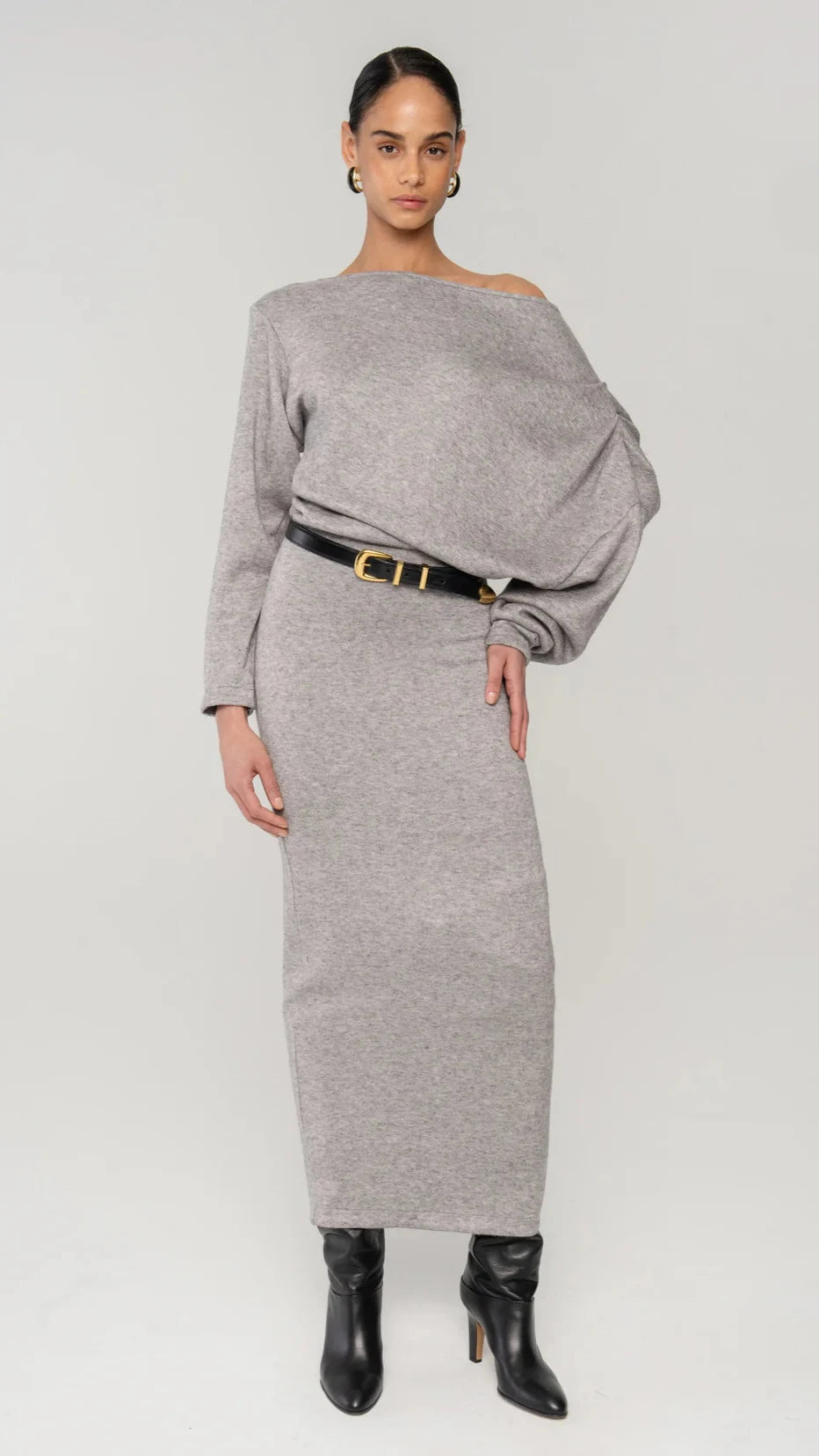Ronny Kobo Matthieu Off the Shoulder Sweater Dress in Grey