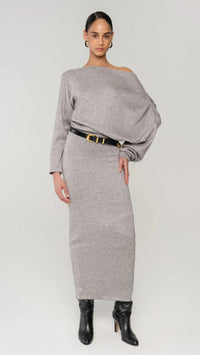 Ronny Kobo Matthieu Off the Shoulder Sweater Dress in Grey