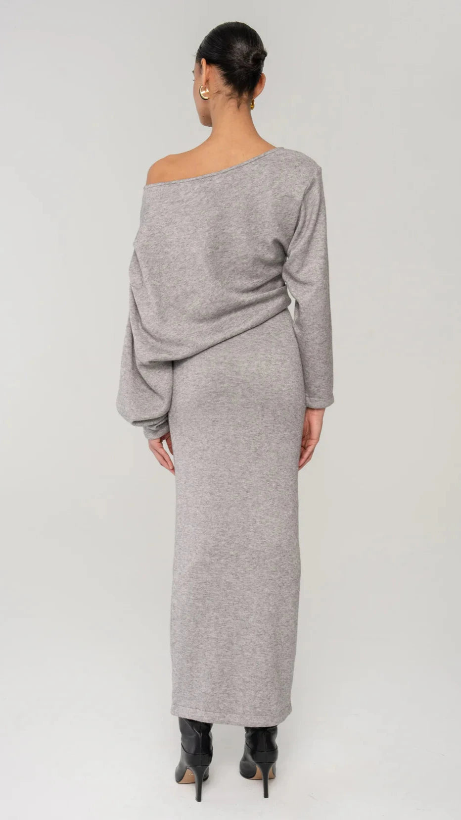 Ronny Kobo Matthieu Off the Shoulder Sweater Dress in Grey