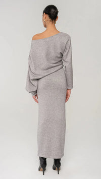 Ronny Kobo Matthieu Off the Shoulder Sweater Dress in Grey