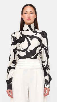 Ronny Kobo Enid Blouse in Black/Ivory