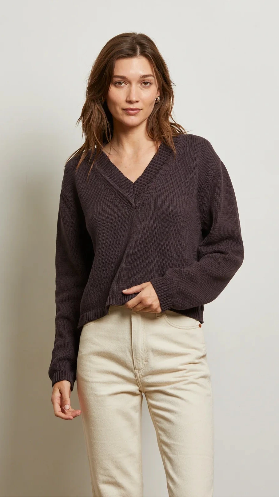 Perfect White Tee Addie Cotton Oversized Sweater in Cocoa