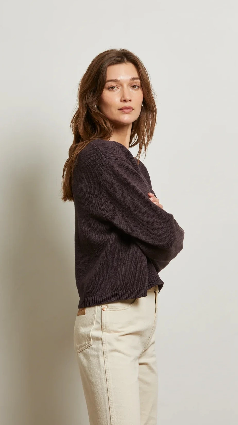 Perfect White Tee Addie Cotton Oversized Sweater in Cocoa