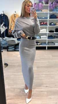 Ronny Kobo Matthieu Off the Shoulder Sweater Dress in Grey