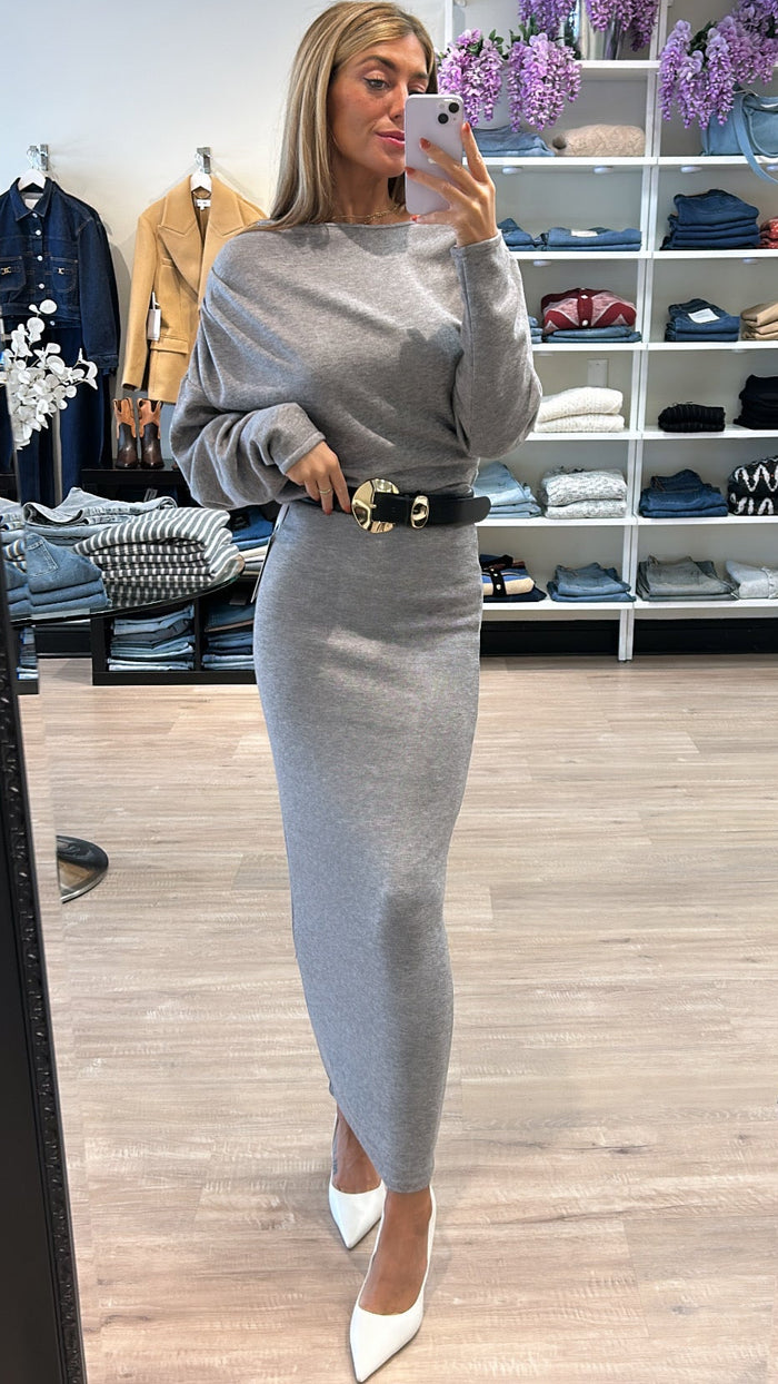 Ronny Kobo Matthieu Off the Shoulder Sweater Dress in Grey
