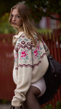 For Love & Lemons Ski Lodge Zip Up Cardigan in Cream