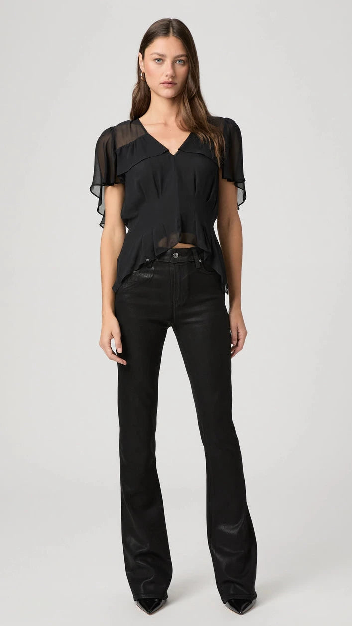 Paige Laurel Canyon High Rise Coated Bootcut 32" in Black Fog Luxe Coating