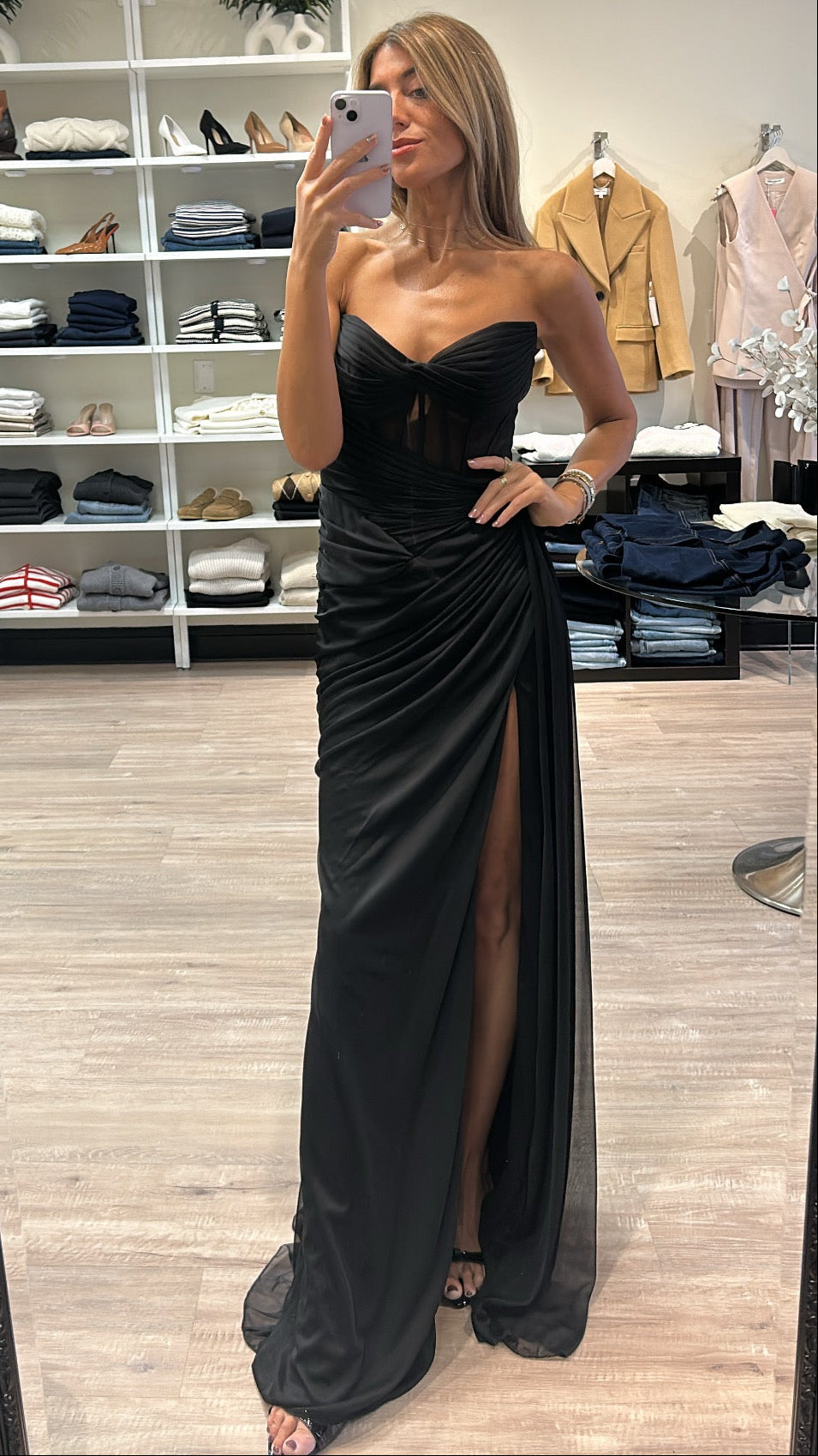 white christmas dresses Strapless Draped Corset Gown in Black – Suite 201