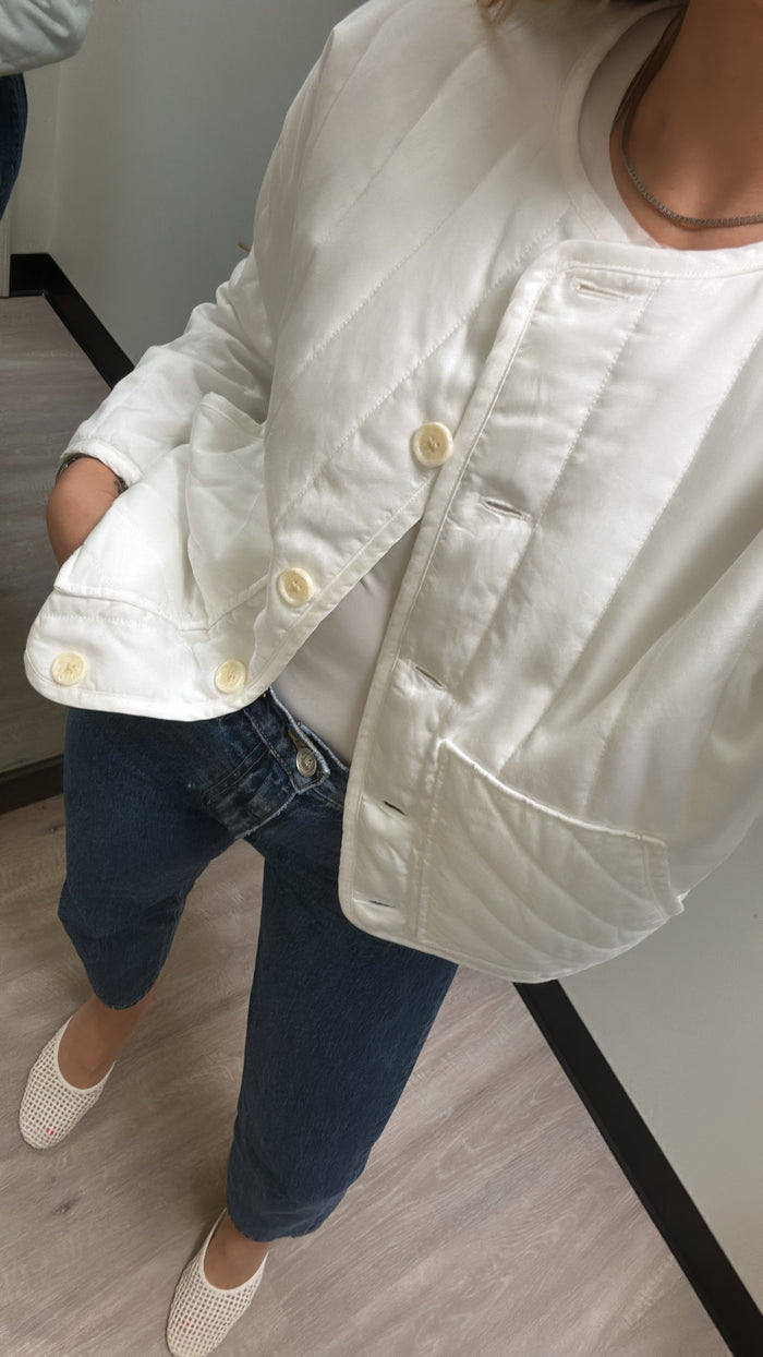 Central Park West Quilted Tencel Jacket in White