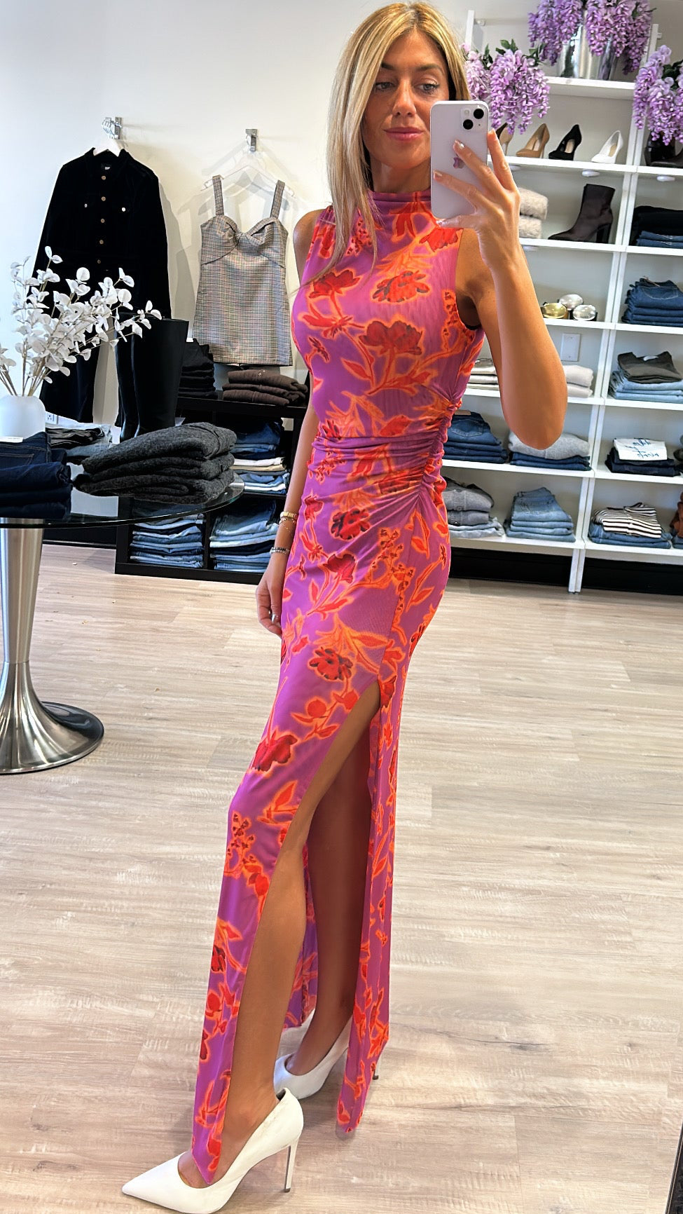 Misa Athena Mesh Dress in Lucent Flora