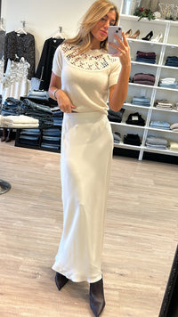 Frame The Lace Gathered Sweater in Cream