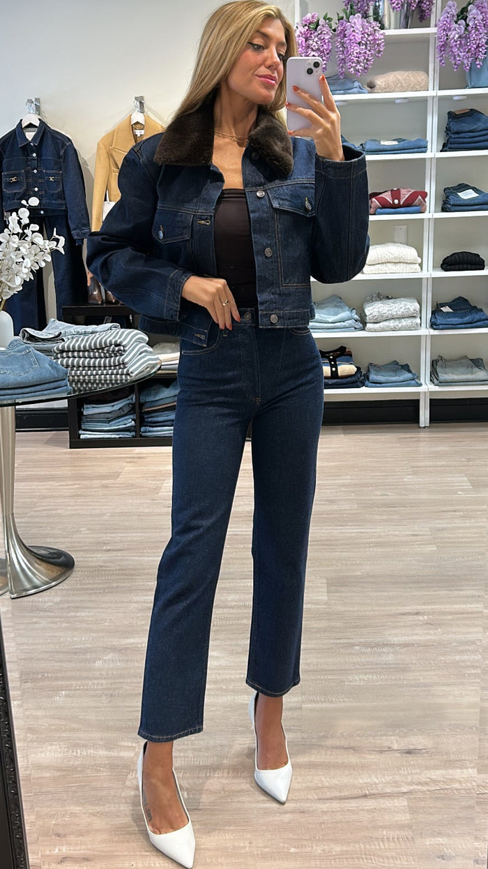 AGOLDE Walker Faux Fur Collar Denim Jacket in Rinse