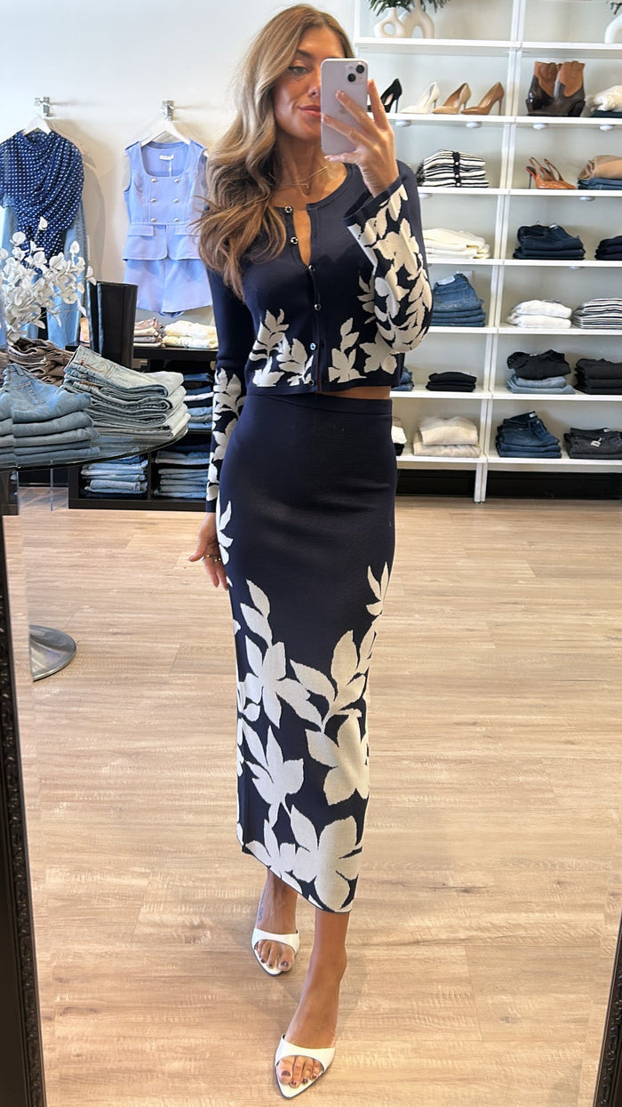 Misa Nanea Knit Cardigan Navy Flora