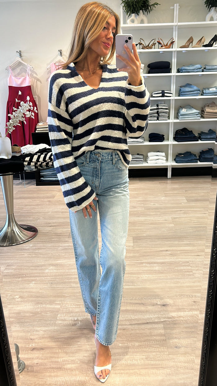 Nation LTD Renata Popover Sweater in Marine Stripe