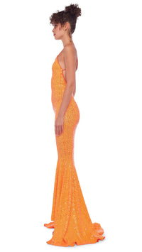 Norma Kamali Sequin Low Back Slip Mermaid Fishtail Gown in Neon Orange