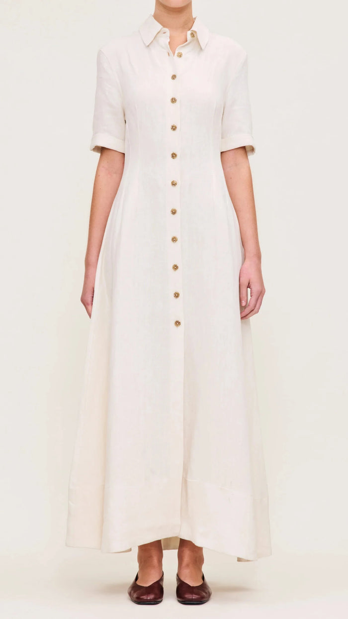 DL1961 Denim Montauk Short Sleeve Linen Maxi Dress in Flax