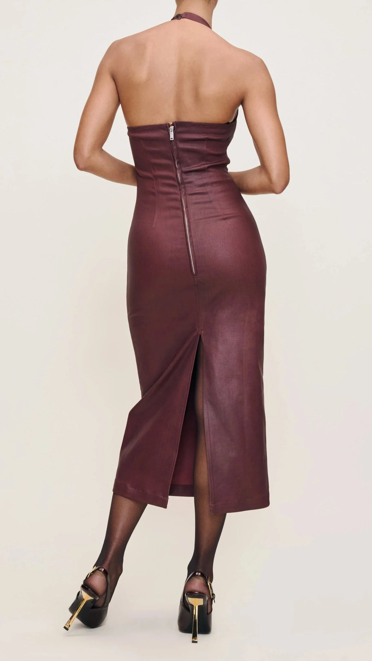 DL1961 Esme Halter Coated Midi Dress in Saffron