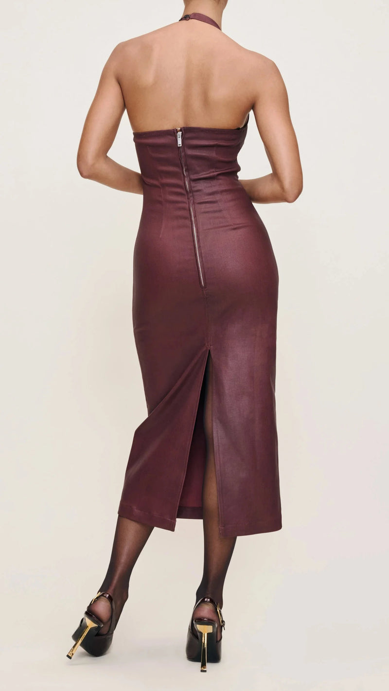 DL1961 Esme Halter Coated Midi Dress in Saffron