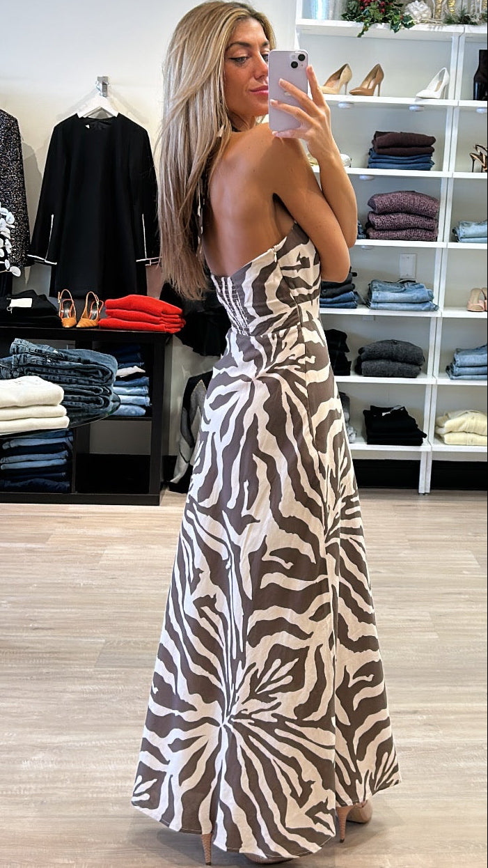 Allison New York Riley Halter Maxi Dress in Brown Zebra