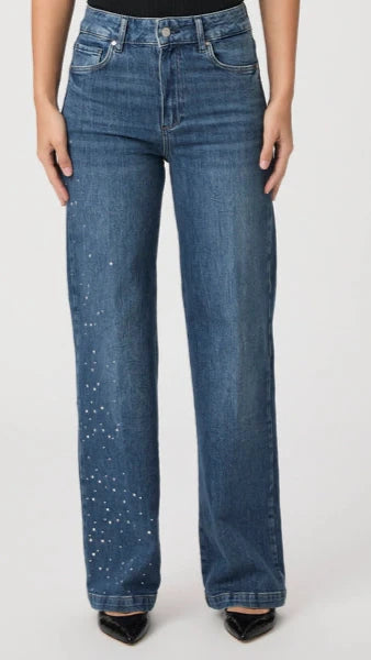 Paige Denim Sasha 32" High Rise Wide Leg Jean in Laurena Embellished