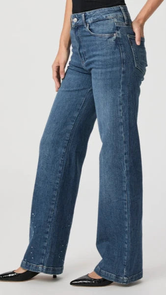Paige Denim Sasha 32" High Rise Wide Leg Jean in Laurena Embellished