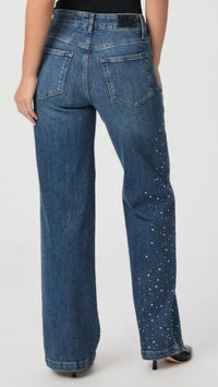 Paige Denim Sasha 32" High Rise Wide Leg Jean in Laurena Embellished