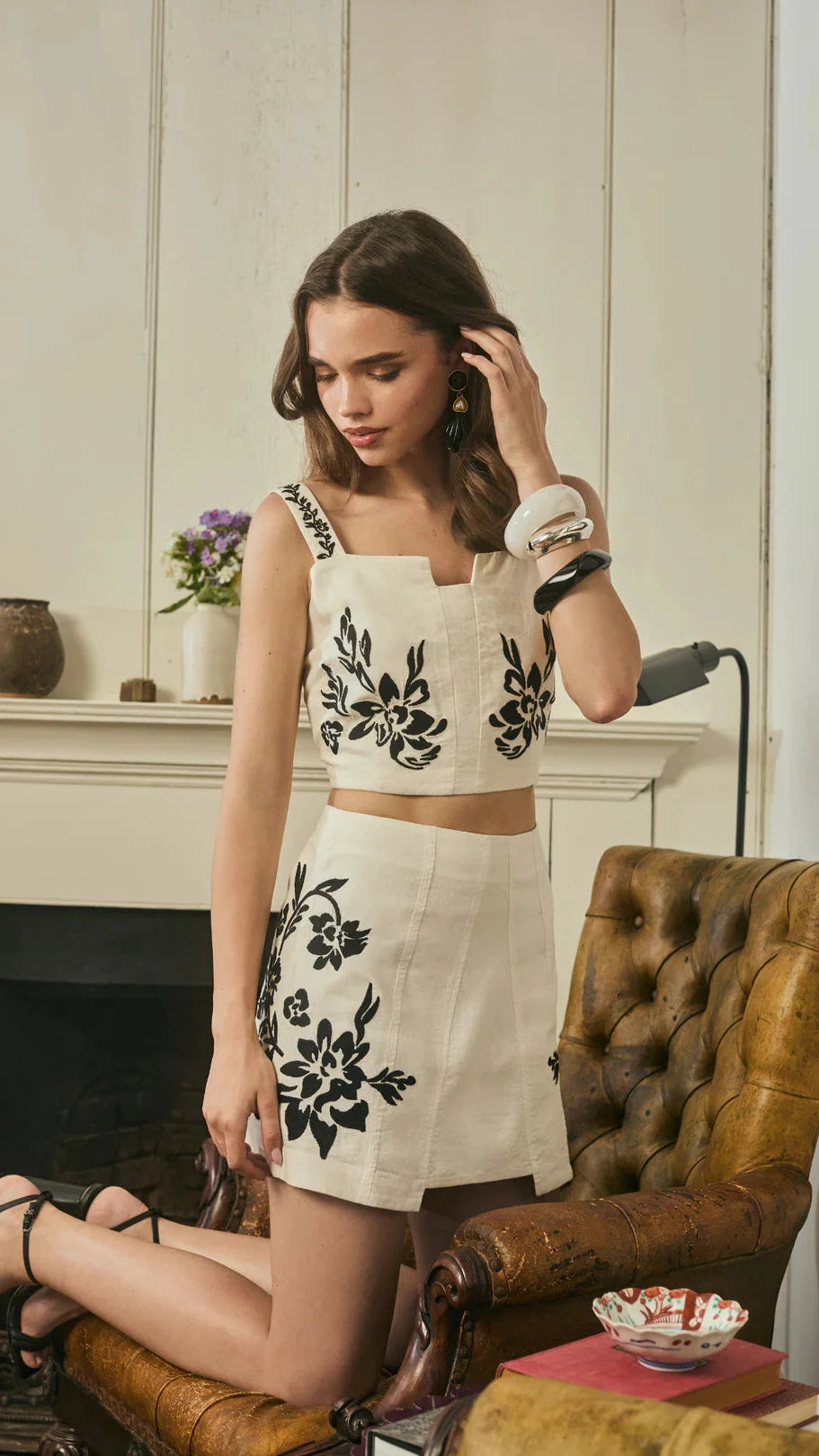 Allison New York Embroidered Colette Tank in Ivory/Black  Suite 201