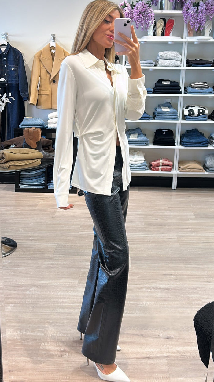 Lamarque Freja Faux Leather Croc Pants in Black