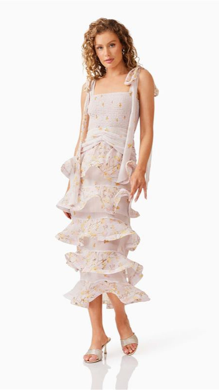Elliatt Tulsia Ruffle Maxi Dress in Pink Multi