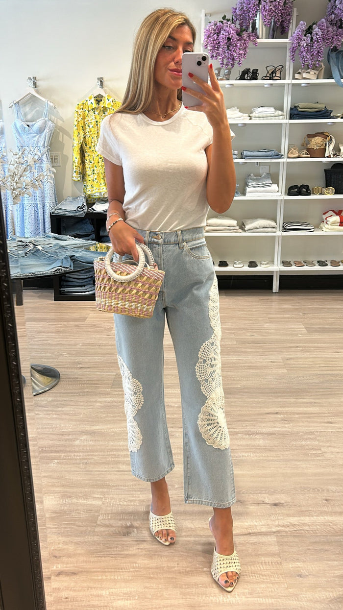 Frame Denim The Crochet High Rise Vertical Crop in Wisp