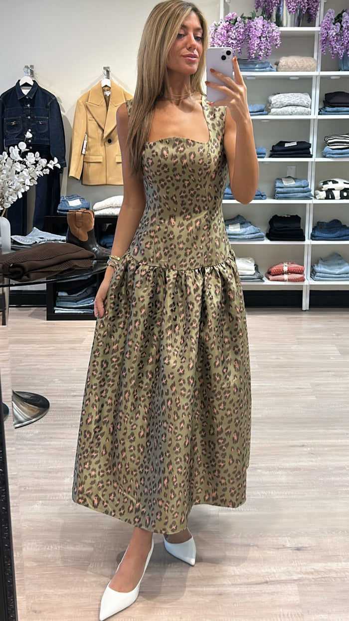 Elliatt Elara Drop Waist Midi Dress in Khaki