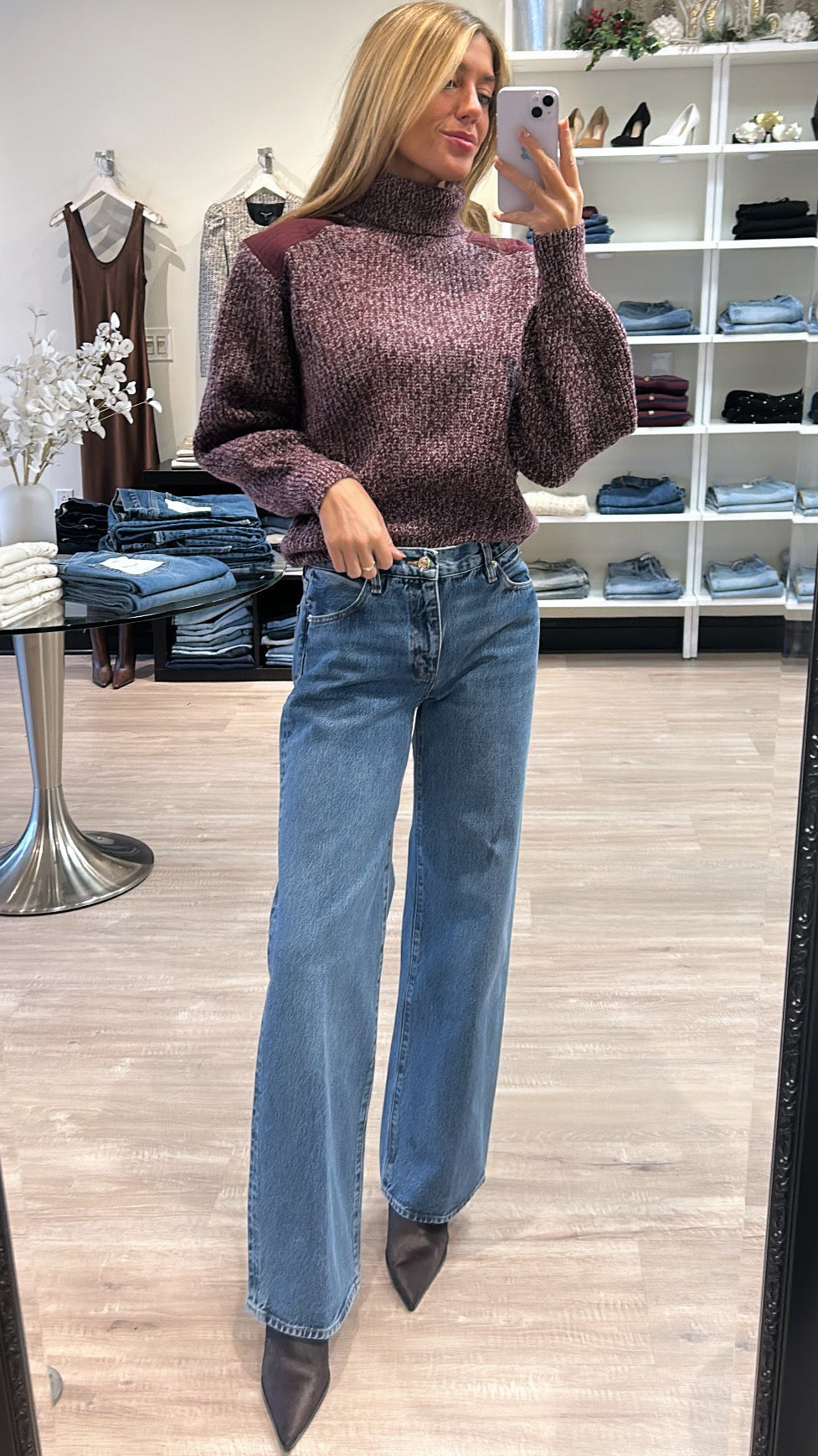 Nation LTD Pepper Patched Sweater in Heather Port